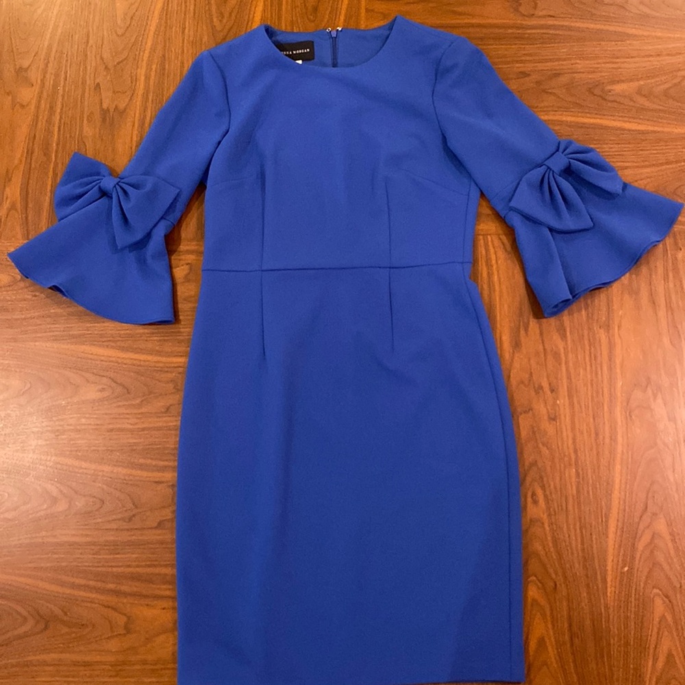 Donna Morgan Blue Dress with Bow Sleeves